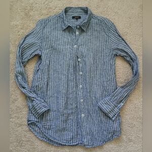 Quince %100 Linen Long Sleeve Striped Button Down Shirt size Smalll